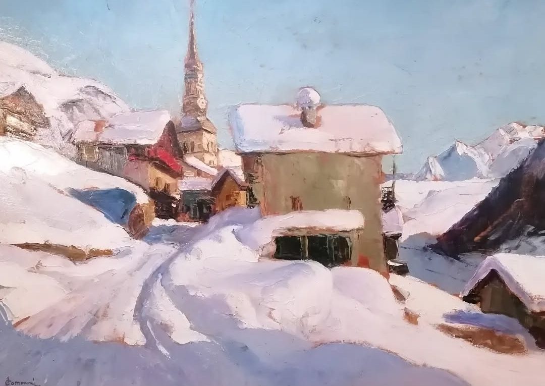 joseph victor communal le village d'hauteluce beaufort huile sur panneau