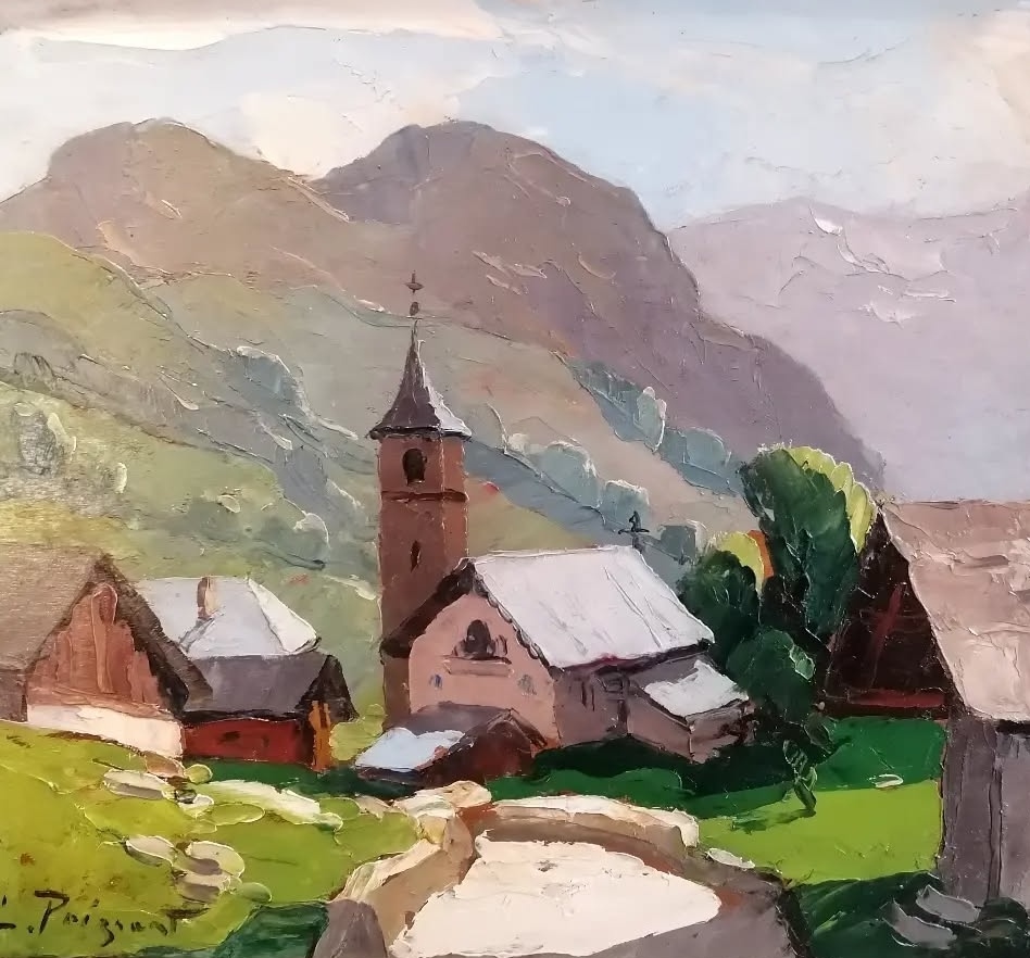 lucien poignant village de saint sorlin d'arve maurienne huile sur panneau